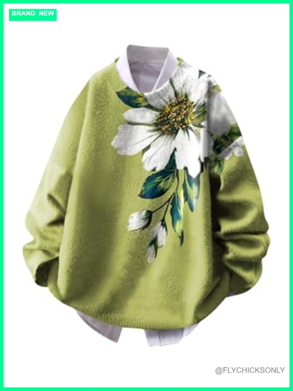 Women's Floral Graphic Pullover Sweater Crew Neck Long Sleeve Loose Fit Top
